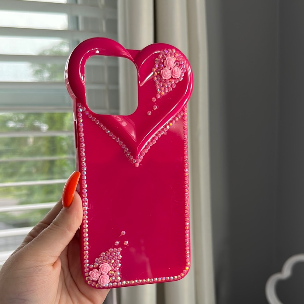 iPhone 14 Pro Max HAND BEDAZZLED Pink Floral Phone Case
